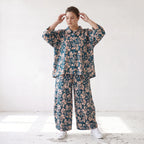 Damen Bluse Lagenlook Viskose Petrol/Rose, gerader Schnitt, Langarm, Knopfleiste, Oversize große Größen – AKH Fashion