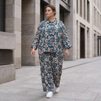 Damen Bluse Lagenlook Viskose Petrol/Rose, gerader Schnitt, Langarm, Knopfleiste, Oversize große Größen – AKH Fashion