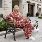 Damen Bluse Lagenlook Viskose Weinrot/Rose, gerader Schnitt, Langarm, Knopfleiste, Oversize große Größen – AKH Fashion