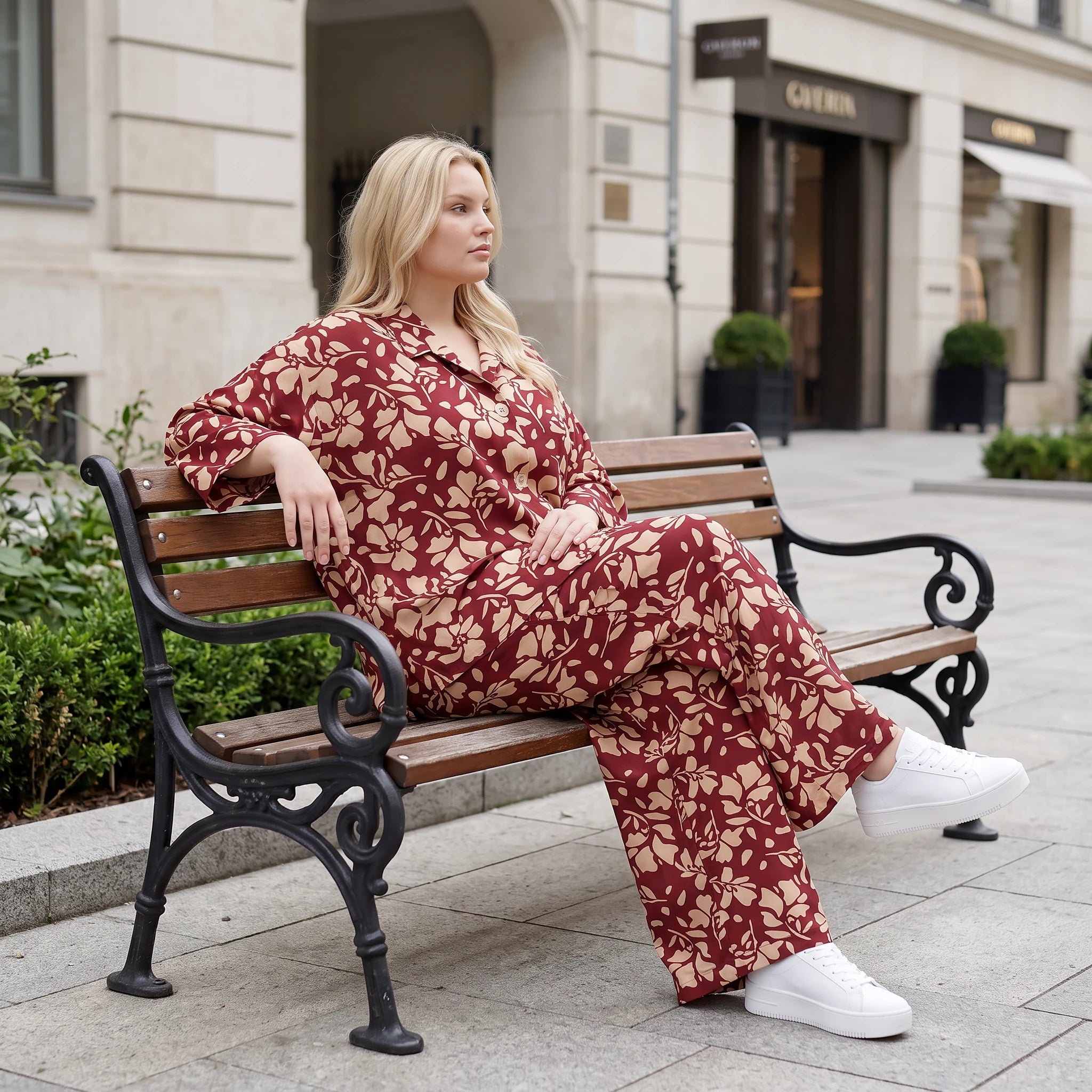 Damen Bluse Lagenlook Viskose Weinrot/Rose, gerader Schnitt, Langarm, Knopfleiste, Oversize große Größen – AKH Fashion