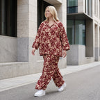 Damen Bluse Lagenlook Viskose Weinrot/Rose, gerader Schnitt, Langarm, Knopfleiste, Oversize große Größen – AKH Fashion