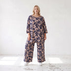 Damen Shirt Lagenlook Viskose Marine/Rose, A-Form, 3/4-Arm, Taschen, Oversize große Größen – AKH Fashion