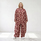 Damen Bluse Lagenlook Viskose Weinrot/Rose, gerader Schnitt, Langarm, Knopfleiste, Oversize große Größen – AKH Fashion