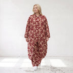 Damen Bluse Lagenlook Viskose Weinrot/Rose, gerader Schnitt, Langarm, Knopfleiste, Oversize große Größen – AKH Fashion