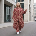 Damen Bluse Lagenlook Viskose Weinrot/Rose, gerader Schnitt, Langarm, Knopfleiste, Oversize große Größen – AKH Fashion