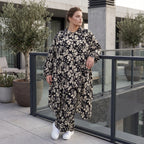 Damen Bluse Lagenlook Viskose Schwarz/Ecru, Zipfelform, Langarm, V-Ausschnitt, Oversize große Größen – AKH Fashion