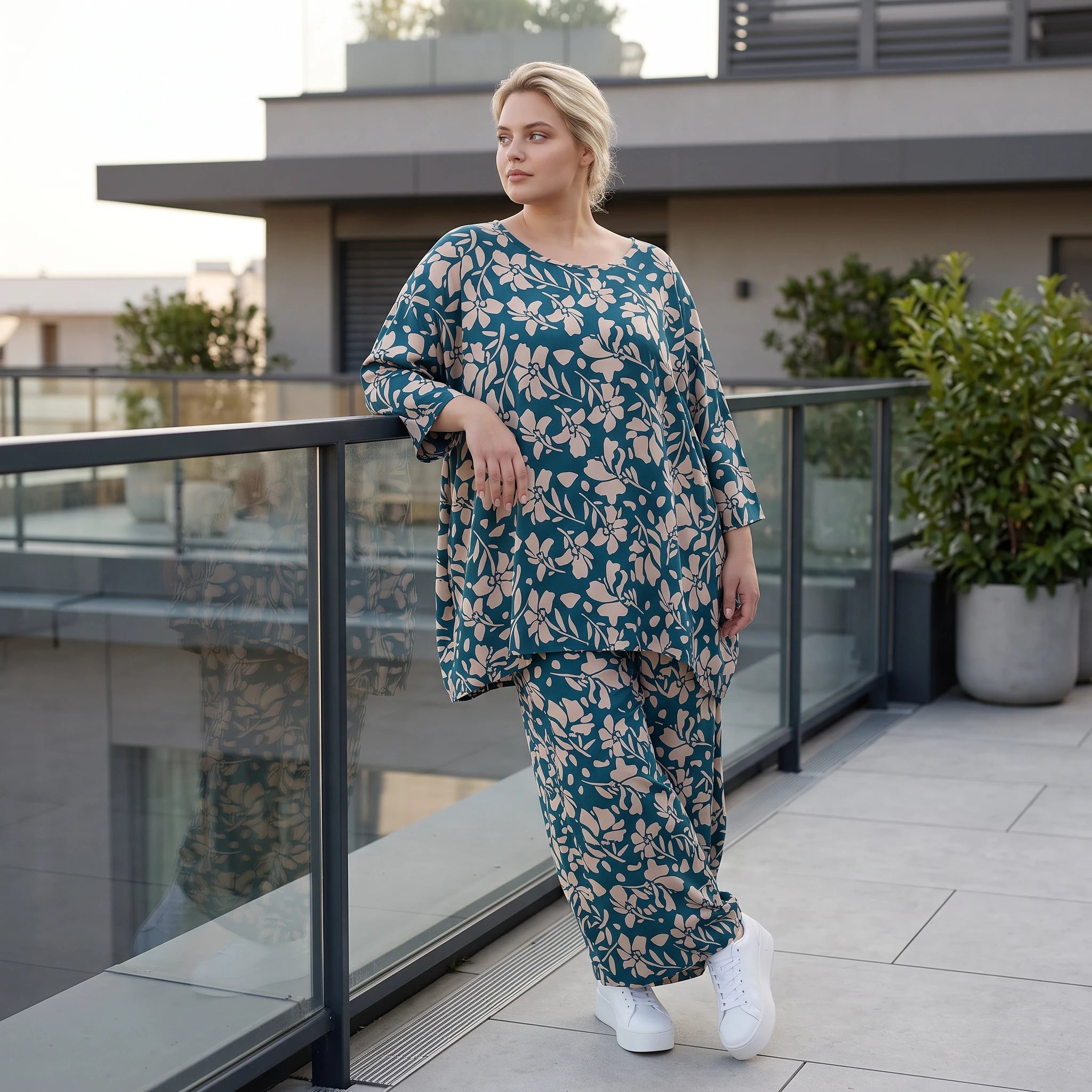 Damen Shirt Lagenlook Viskose Petrol/Rose, A-Form, 3/4-Arm, Oversize große Größen – AKH Fashion