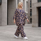 Damen Shirt Lagenlook Viskose Marine/Rose, A-Form, 3/4-Arm, Oversize große Größen – AKH Fashion