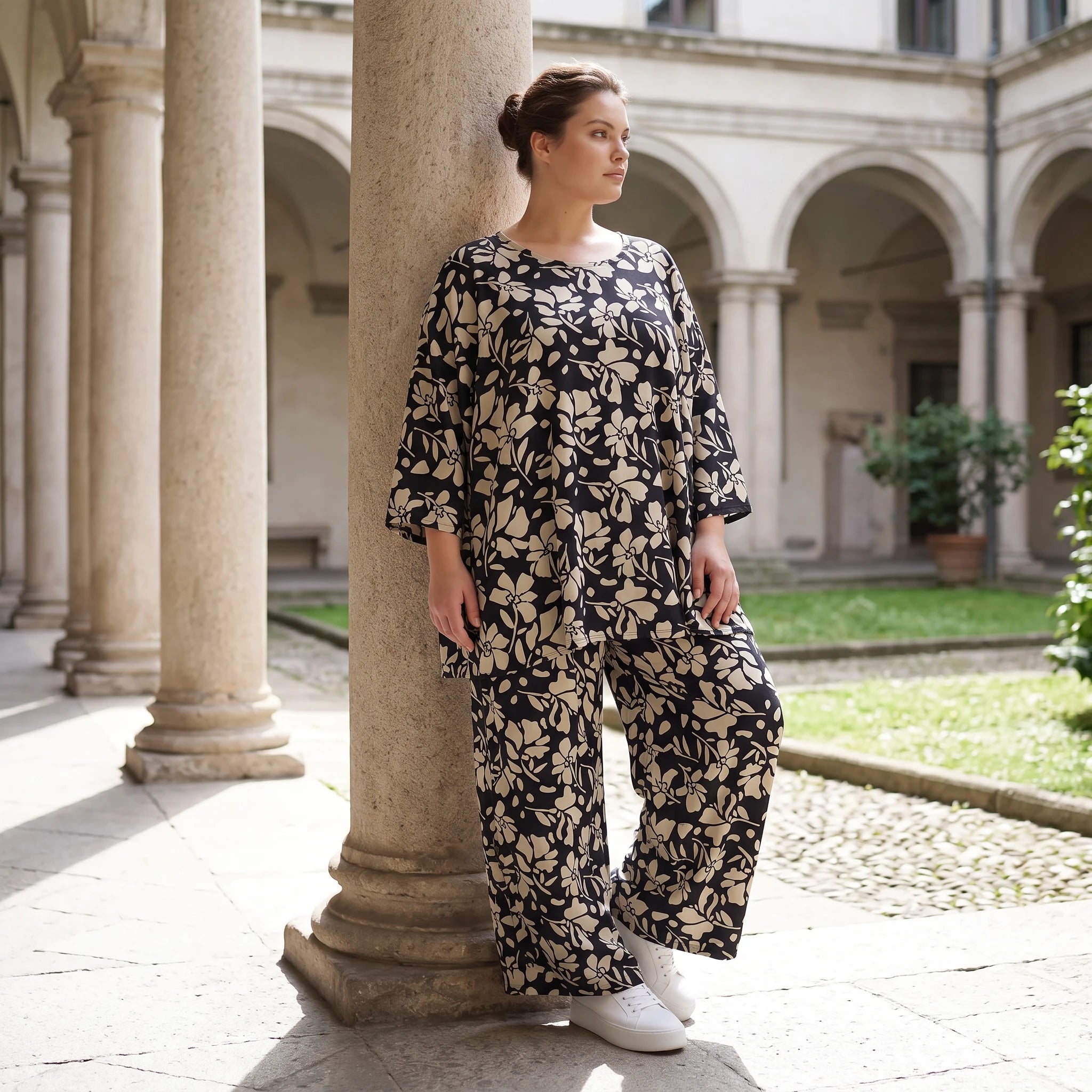 Damen Shirt Lagenlook Viskose Schwarz/Ecru, A-Form, Oversize große Größen – AKH Fashion
