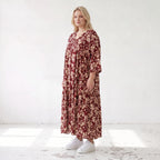 Damen Kleid Lagenlook Viskose Weinrot/Rose, A-Form, V-Ausschnitt, Oversize große Größen – AKH Fashion
