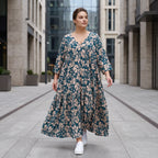 Damen Kleid Lagenlook Viskose Petrol/Rose, A-Form, 3/4-Arm, V-Ausschnitt, Oversize große Größen – AKH Fashion