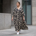 Damen Kleid Lagenlook Viskose Schwarz/Ecru, A-Form, V-Ausschnitt, Oversize große Größen – AKH Fashion