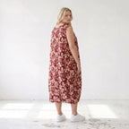 Damen Kleid Lagenlook Viskose Weinrot/Rose, Ballonschnitt, ärmellos, Flügeltaschen, Oversize große Größen – AKH Fashion