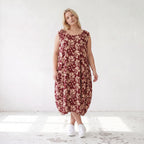 Damen Kleid Lagenlook Viskose Weinrot/Rose, Ballonschnitt, ärmellos, Flügeltaschen, Oversize große Größen – AKH Fashion