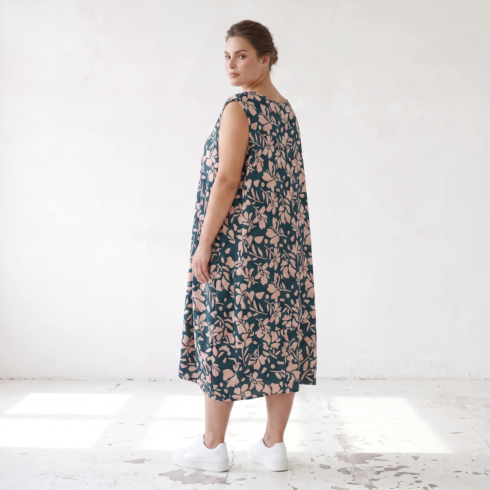 Damen Kleid Lagenlook Viskose Petrol/Rose, Ballonschnitt, ärmellos, Flügeltaschen, Oversize große Größen – AKH Fashion