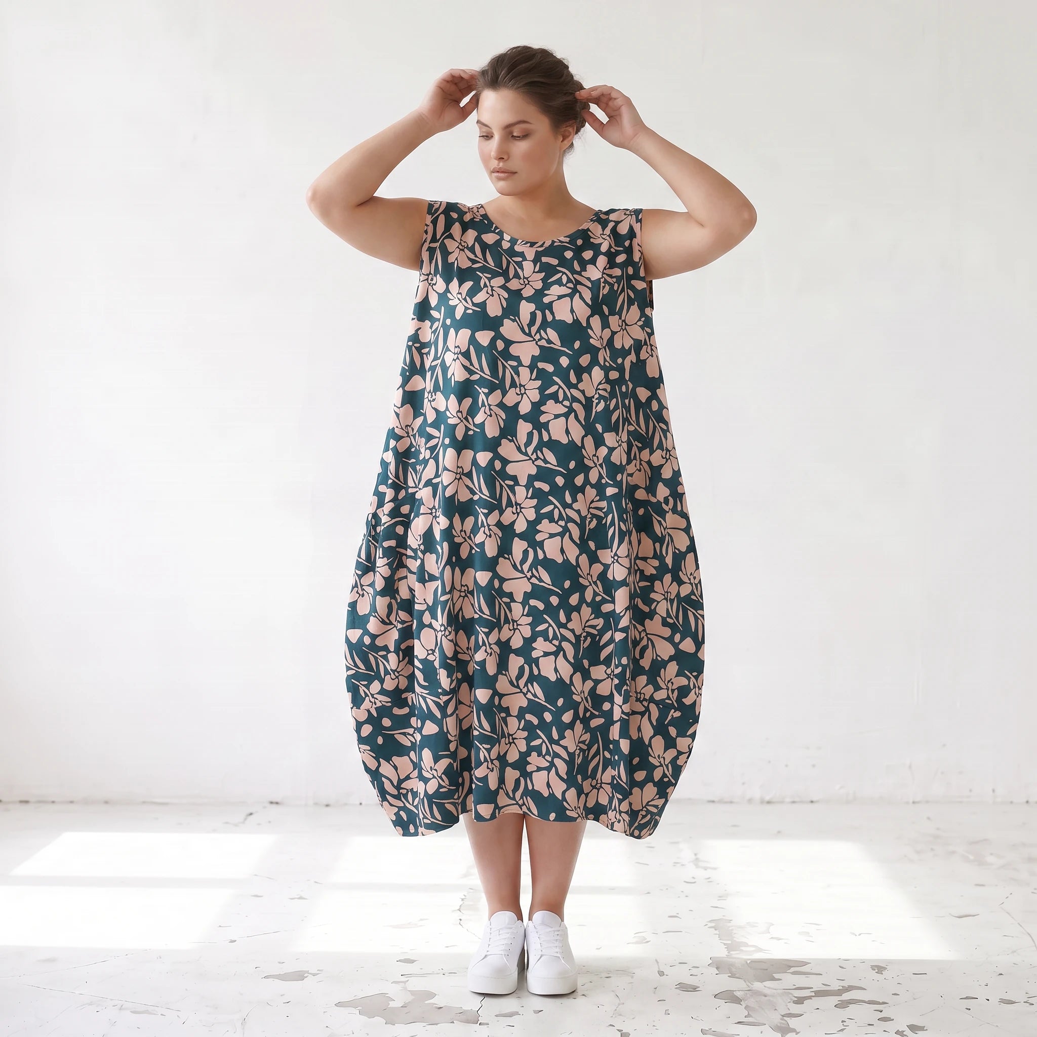 Damen Kleid Lagenlook Viskose Petrol/Rose, Ballonschnitt, ärmellos, Flügeltaschen, Oversize große Größen – AKH Fashion