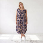 Damen Kleid Lagenlook Viskose Marine/Rose, Ballonschnitt, ärmellos, Flügeltaschen, Oversize große Größen – AKH Fashion