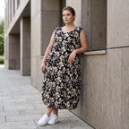 Damen Kleid Lagenlook Viskose Schwarz/Ecru, Ballonschnitt, Oversize große Größen – AKH Fashion