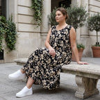 Damen Kleid Lagenlook Viskose Schwarz/Ecru, Ballonschnitt, Oversize große Größen – AKH Fashion