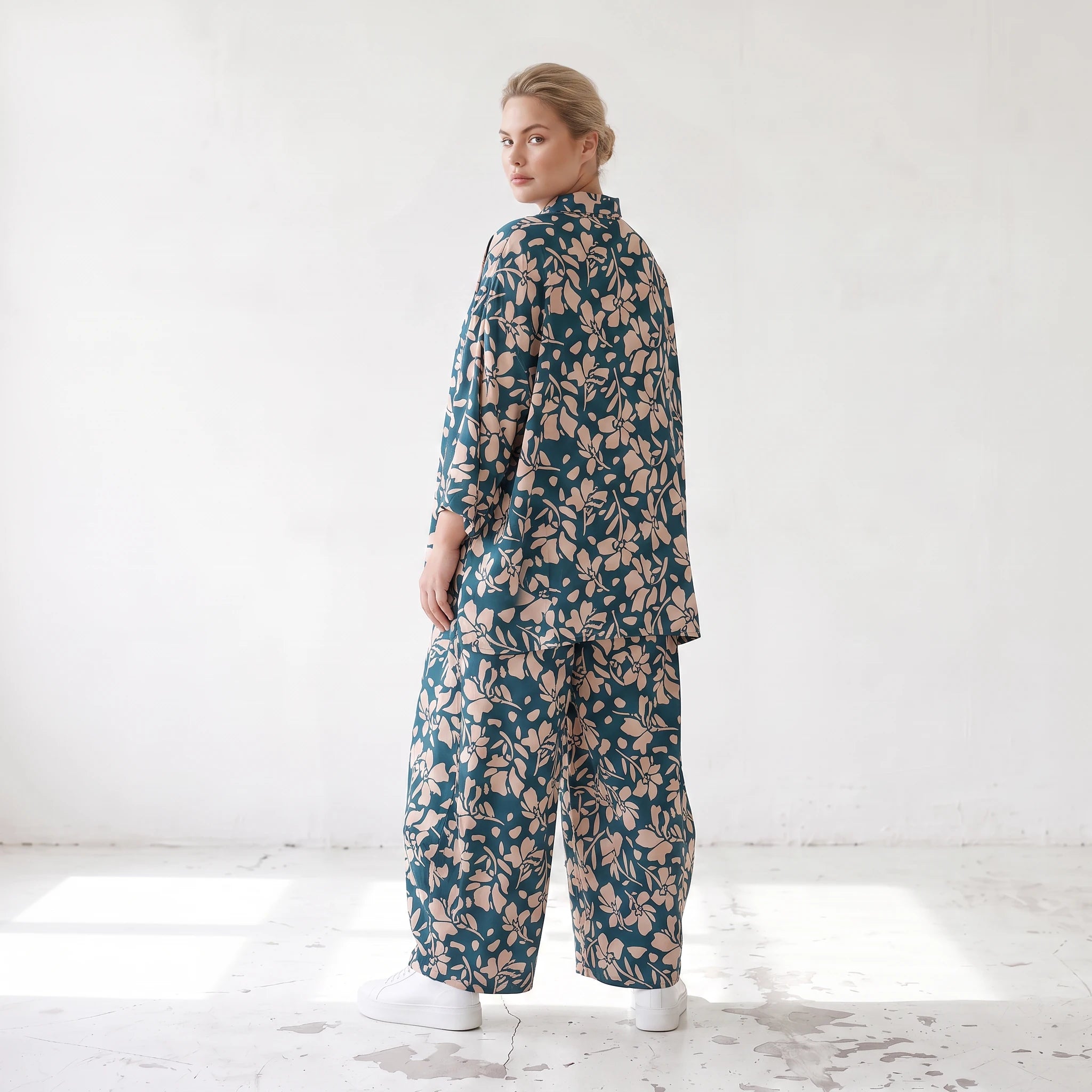 Damen Hose Lagenlook Viskose Petrol/Rose, Ballonschnitt, Elastikbund, Oversize große Größen – AKH Fashion