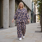 Damen Hose Lagenlook Viskose Marine/Rose, Ballonschnitt, Elastikbund, Oversize große Größen – AKH Fashion