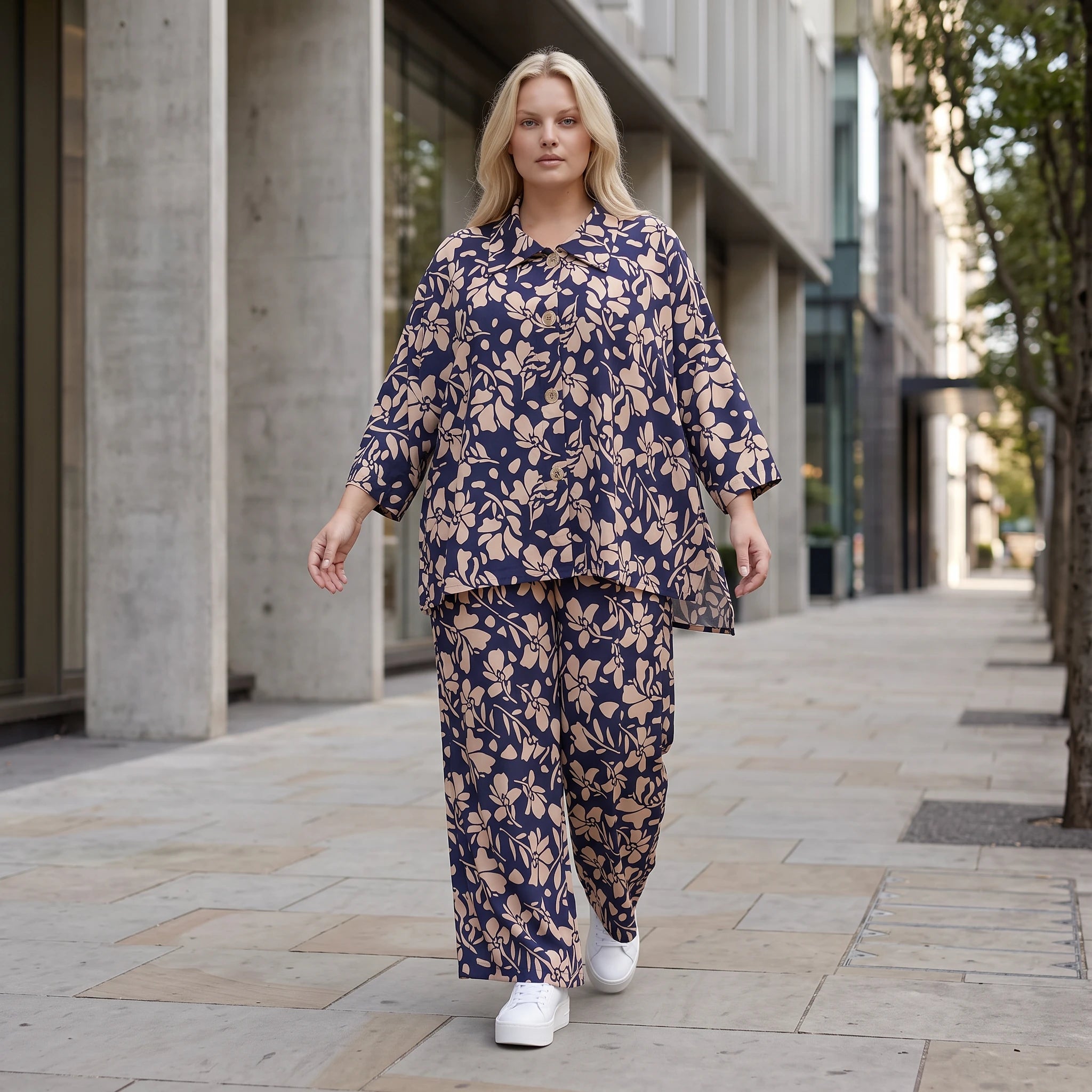 Damen Hose Lagenlook Viskose Marine/Rose, Ballonschnitt, Elastikbund, Oversize große Größen – AKH Fashion
