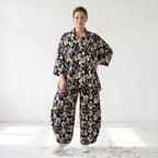 Damen Hose Lagenlook Viskose Schwarz/Ecru, Ballonschnitt, Elastikbund, Oversize große Größen – AKH Fashion