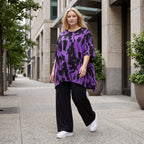 Damen Shirt Lagenlook Baumwolle Violett/Schwarz, A-Linie, Kurzarm, Seitenschlitze, Oversize große Größen – Funky Diva