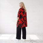 Damen Shirt Lagenlook Baumwolle Rot/Schwarz, A-Linie, Kurzarm, Seitenschlitze, Oversize große Größen – Funky Diva