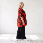 Damen Shirt Lagenlook Baumwolle Rot/Schwarz, A-Linie, Kurzarm, Seitenschlitze, Oversize große Größen – Funky Diva