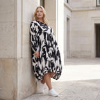Damen Kleid Lagenlook Baumwolle Schwarz/Weiß, Ballonform, Elastikbund, Oversize große Größen – Funky Diva