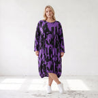 Damen Kleid Lagenlook Baumwolle Schwarz/Violett, Ballonform, Langarm, Flügeltaschen, Oversize große Größen – Funky Diva