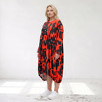 Damen Kleid Lagenlook Baumwolle Rot/Schwarz, Ballonform, Flügeltaschen, Oversize große Größen – Funky Diva