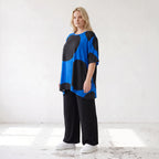 Damen Shirt Lagenlook Baumwolle Blau/Schwarz, A-Linie, Punkte, Kurzarm, Oversize große Größen – Funky Diva