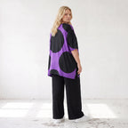 Damen Shirt Lagenlook Baumwolle Lila/Schwarz, A-Linie, Kurzarm, Seitenschlitze, Oversize große Größen – Funky Diva
