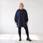Damen Hoody Lagenlook Baumwolle Blau, gerader Schnitt, Kapuze, Oversize große Größen – Rafay