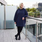 Damen Hoody Lagenlook Baumwolle Blau, gerader Schnitt, Kapuze, Oversize große Größen – Rafay
