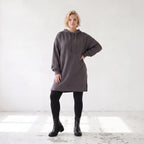 Damen Hoody Lagenlook Baumwolle Anthrazit, gerader Schnitt, Kapuze, Oversize große Größen – Rafay