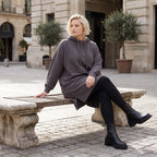 Damen Hoody Lagenlook Baumwolle Anthrazit, gerader Schnitt, Kapuze, Oversize große Größen – Rafay