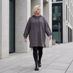 Damen Hoody Lagenlook Baumwolle Anthrazit, gerader Schnitt, Kapuze, Oversize große Größen – Rafay