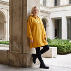 Damen Hoody Lagenlook Baumwolle Gelb, gerader Schnitt, Kapuze, Oversize große Größen – Rafay