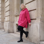 Damen Hoody Lagenlook Baumwolle Pink, gerader Schnitt, Reißverschluss, Oversize große Größen – Rafay