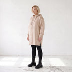 Damen Hoody Lagenlook Baumwolle Beige, gerader Schnitt, Kapuze, Oversize große Größen – Rafay