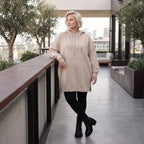 Damen Hoody Lagenlook Baumwolle Beige, gerader Schnitt, Kapuze, Oversize große Größen – Rafay