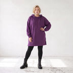 Damen Hoody Lagenlook Baumwolle Lila, gerader Schnitt, Reißverschluss, Oversize große Größen – Rafay