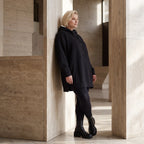 Damen Hoody Lagenlook Baumwolle Schwarz, gerader Schnitt, Reißverschluss, Oversize große Größen – Rafay