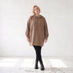 Damen Hoody Lagenlook Baumwolle Braun, gerader Schnitt, Reißverschluss, Oversize große Größen – Rafay