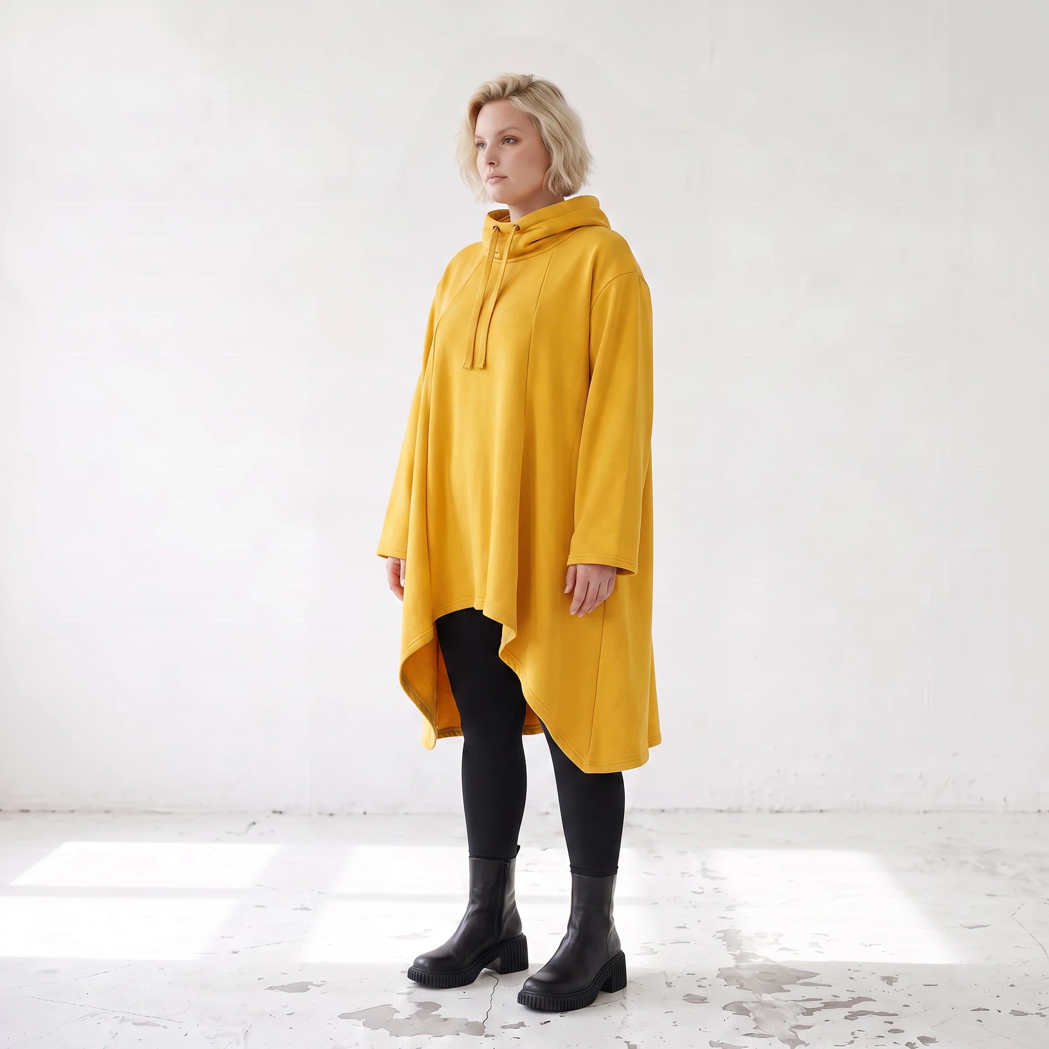 Damen Shirt Lagenlook Baumwolle Senfgelb, Vokuhila, Langarm, Daumenloch, Oversize große Größen – Rafay