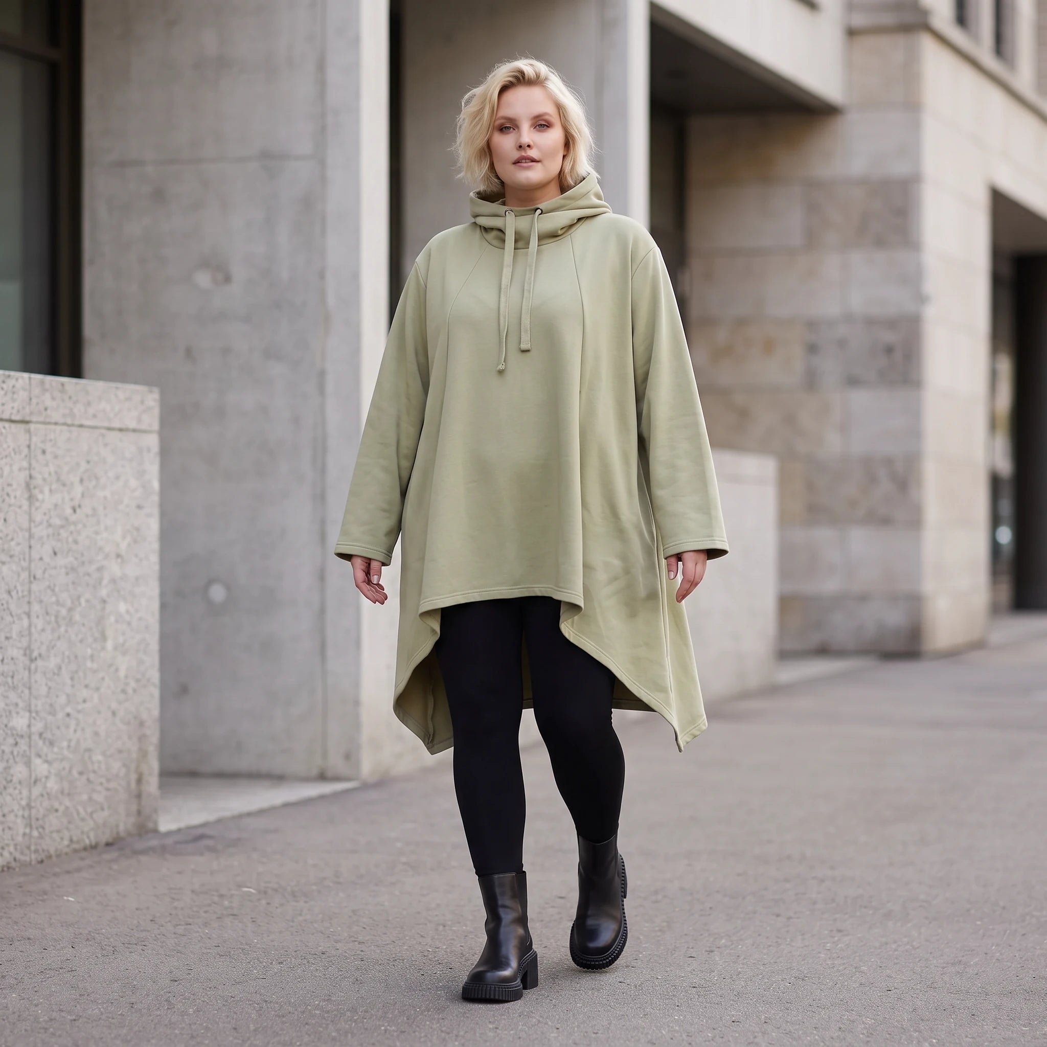 Damen Shirt Lagenlook Baumwolle Beige, Vokuhila, Langarm, Daumenloch, Oversize große Größen – Rafay