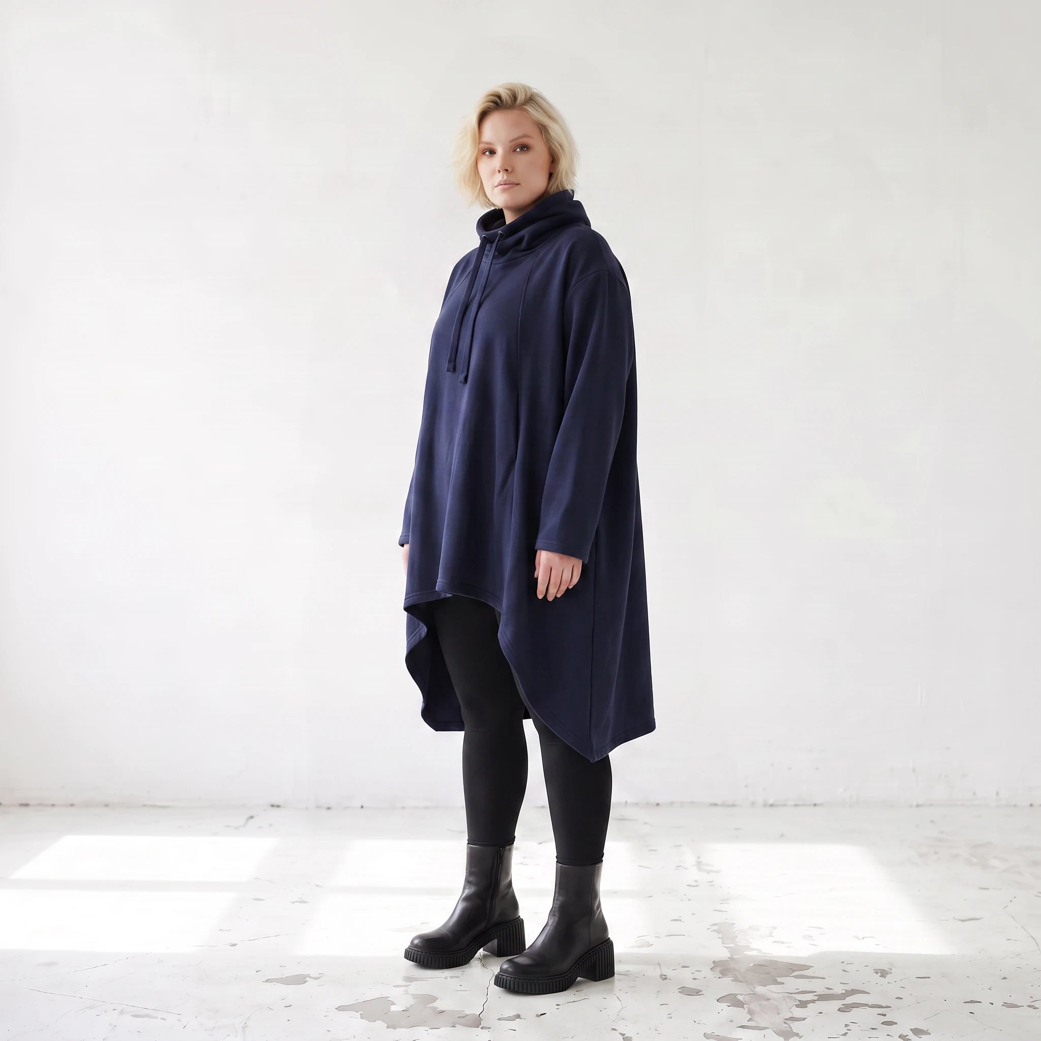 Damen Shirt Lagenlook Baumwolle Dunkelblau, Vokuhila, Langarm, Daumenloch, Oversize große Größen – Rafay